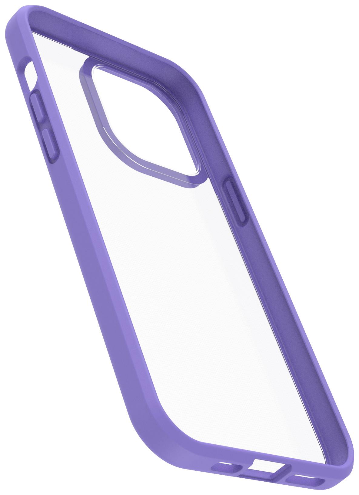 A purple mobile phone case with a transparent back, designed for a smartphone.