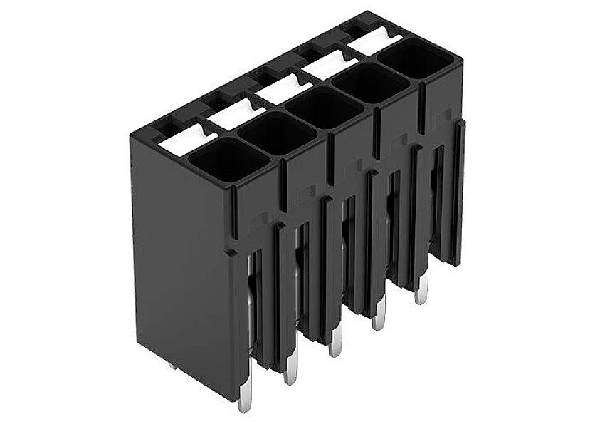 Connector with six black socket rows, rectangular design, suitable for electronic connections.<br><br>Translation to British English:<br>Connector with six black socket rows, rectangular design, suitable for electronic connections.