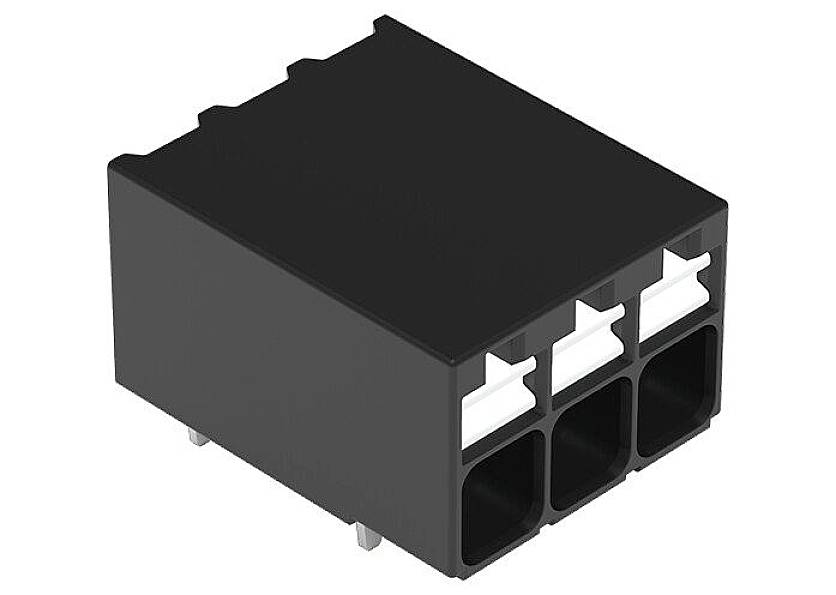 A black, rectangular plug adapter with three white connection openings on the top surface.