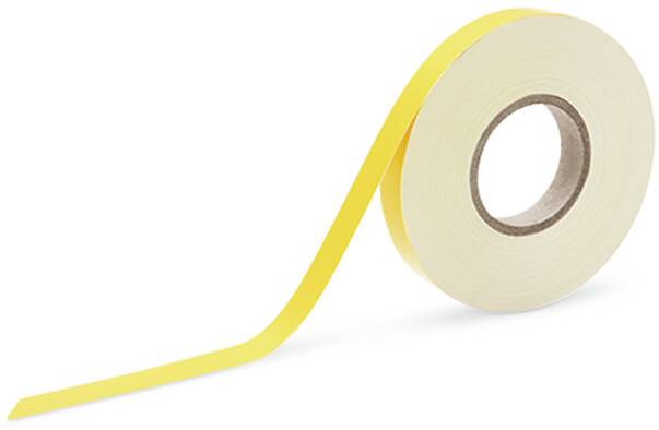 Yellow roll of sticky tape with part of the tape unrolling.