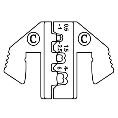 'Diagram of a wire stripper with measurement scale from 0.5 to 6. Six notches for stripping cables of varying thicknesses.'