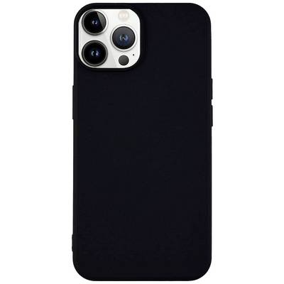 Black smartphone with three camera lenses and flash in the top corner at the back.