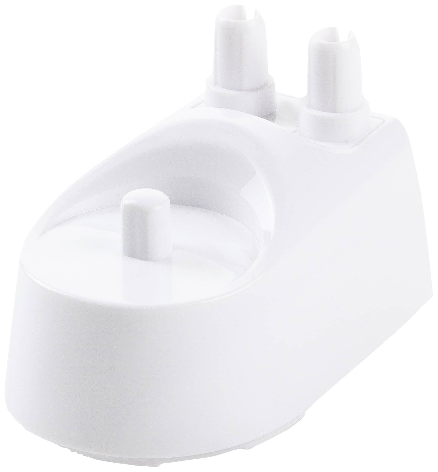 White, practical charging station with two sockets for charging electric toothbrushes, without cables or additional decoration.
