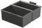 Black, rectangular plastic container with two open compartments, suitable for storing or transporting various items.