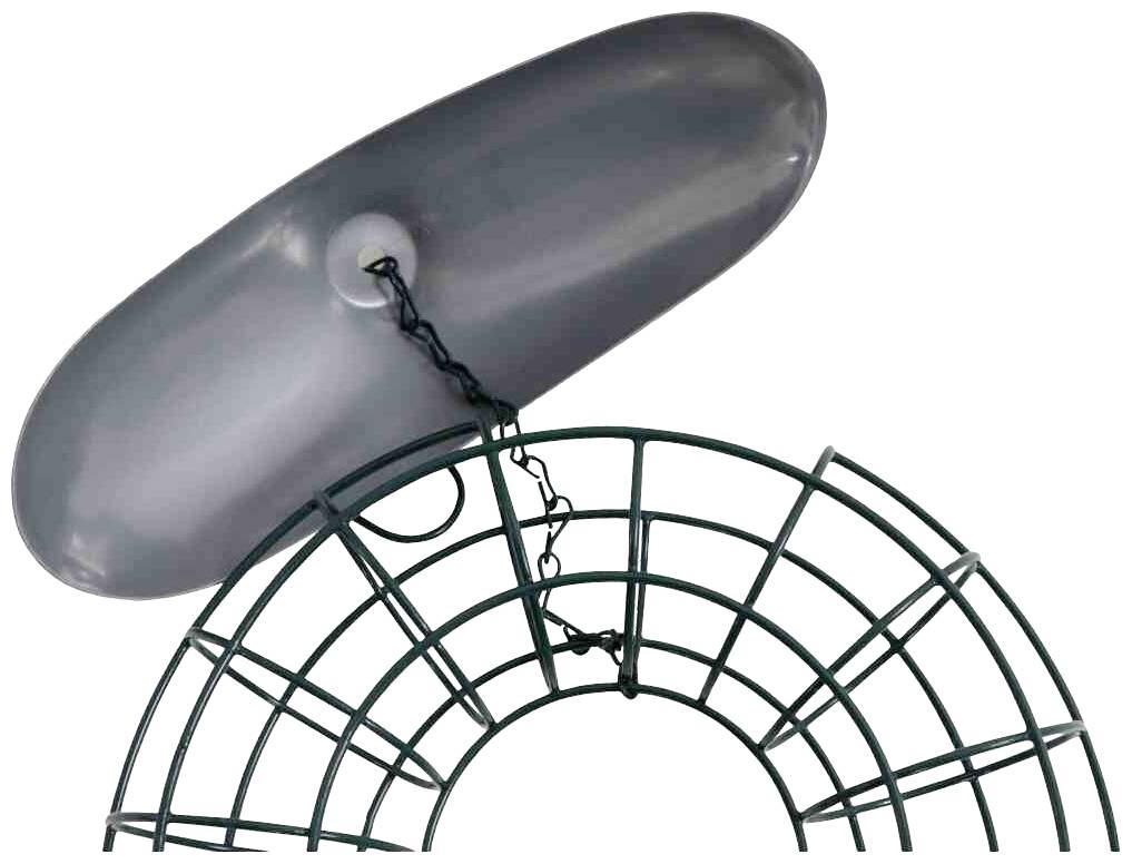 A silver balloon attached to a curved green wire frame shaped like an arch.