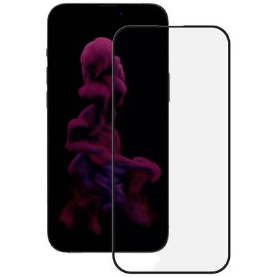 A smartphone with a floating image of a screen protector in front of it. Purple smoke in the background on a black display.