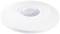 A white, circular ceiling motion sensor with a transparent central section for detecting movement in rooms.