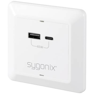 Image of Sygonix SY-5251910 USB charging socket Surge protection, incl. USB-C®, incl. USB charging port White
