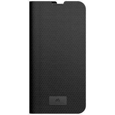 Black smartphone flip case with geometric pattern and subtle brand logo at the bottom.