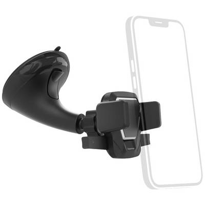 Mobile phone holder with suction cup for fixing to the windscreen. Perfect for hands-free use in the car.