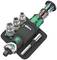 Wera Tool Set: Contains a ratchet, bit-like attachments and sockets, organised on a black holder, marked with numbers.