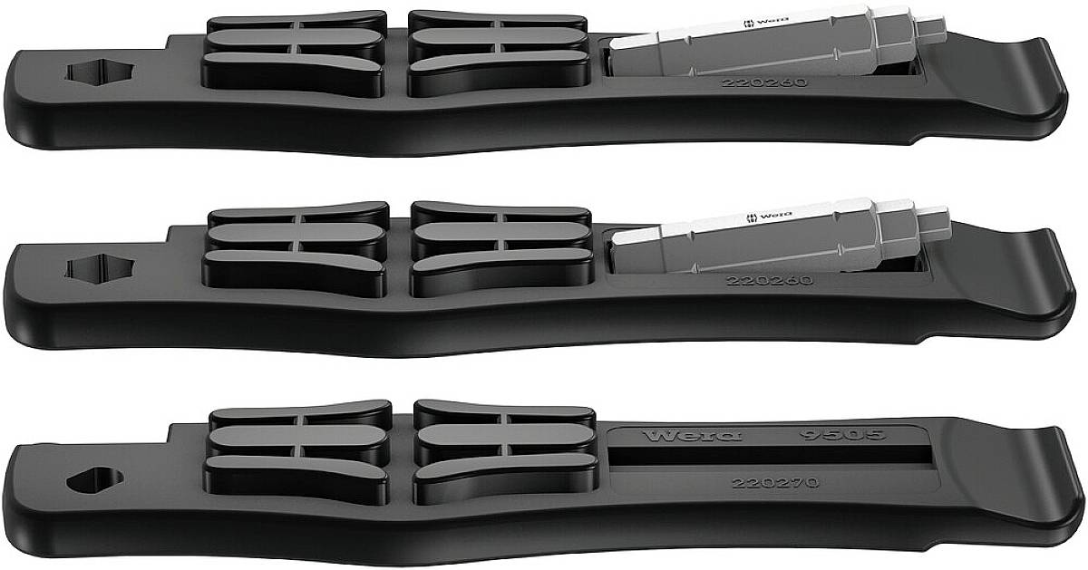 Three black tyre levers with integrated bit set by Wera, arranged side by side.