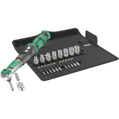A torque wrench set with various attachments and bits on a tool holder. Ideal for precise assemblies.