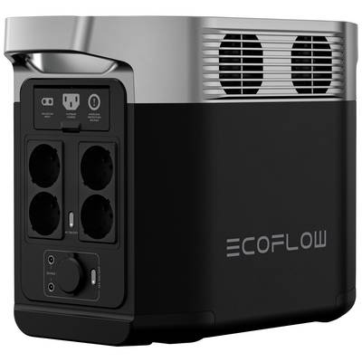 A portable power station with four plug sockets, two USB ports and ventilation slots. Suitable for outdoor power supply.