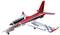 A red, white and blue striped model aircraft with 'VIPER JET' written on the wings, viewed from the side.