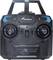 Remote control with two joysticks, switches, and blue AMEWI logo. 2.4 GHz frequency for model helicopter control.