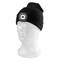 Black beanie with integrated LED light on white head model.