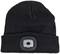 Black beanie with integrated LED light at the front, suitable for outdoor activities in low light conditions.