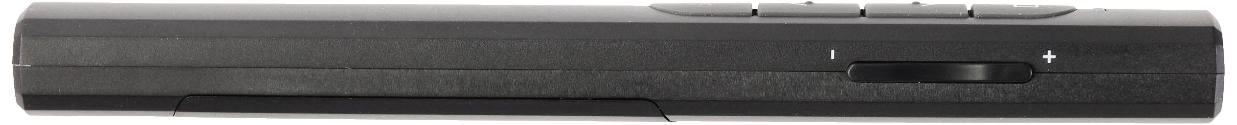 A black, cylindrical object with three buttons and a slider on the side.