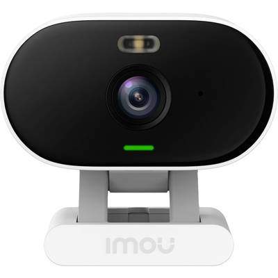 A small, black webcam with a white casing. The lens is positioned centrally, with a green light beneath it.