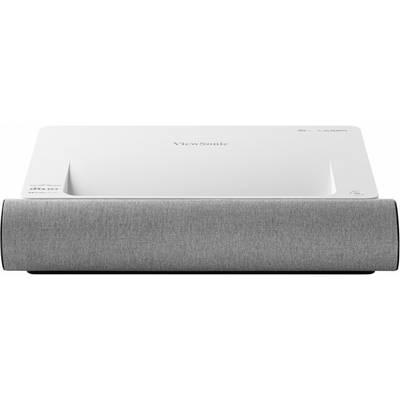 A white and grey ViewSonic projector with laser projection technology, suitable for home cinema and presentation purposes.