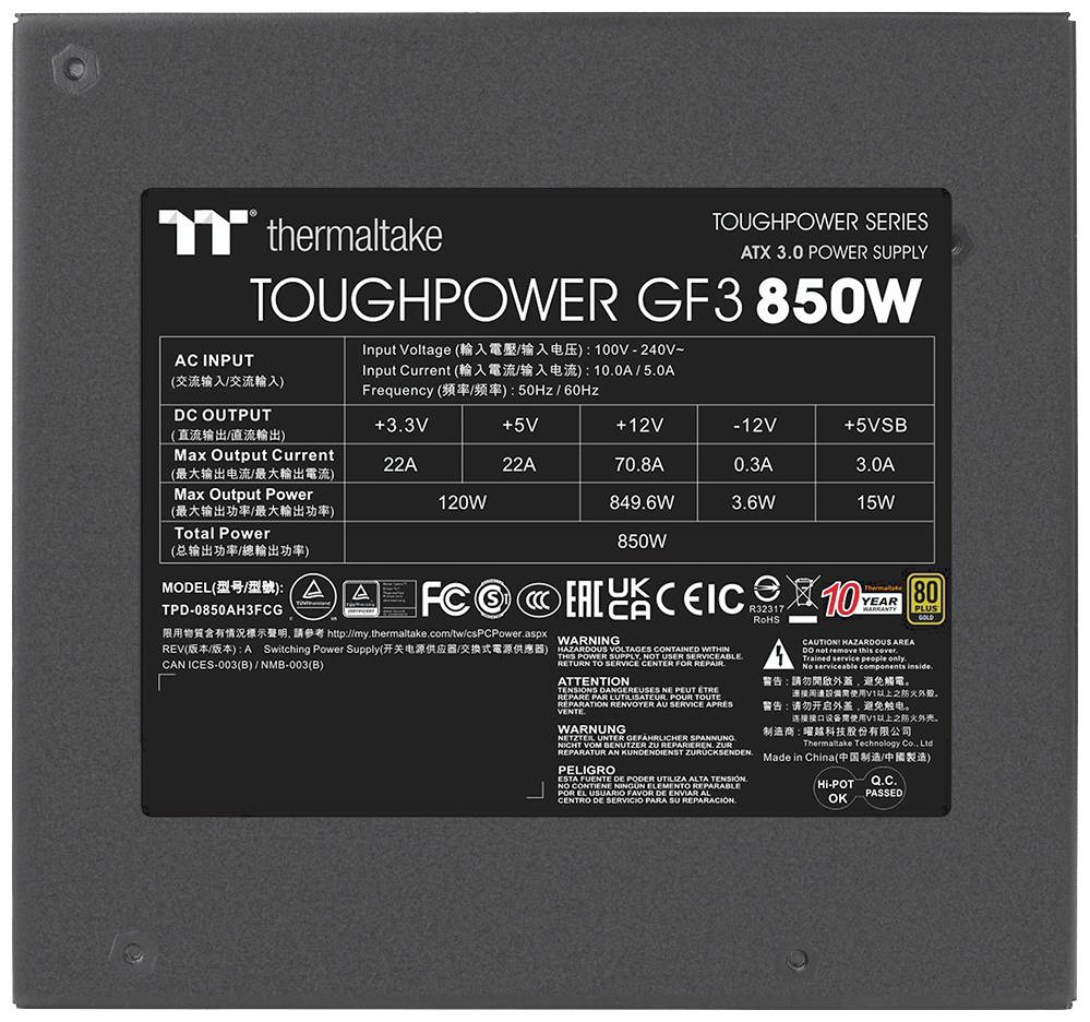 Thermaltake Toughpower GF3 850W Gold PC power supply unit 850 W ATX 80 PLUS Gold-9