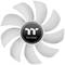 A white fan with nine curved blades, with the 'Thermaltake' logo in the centre.
