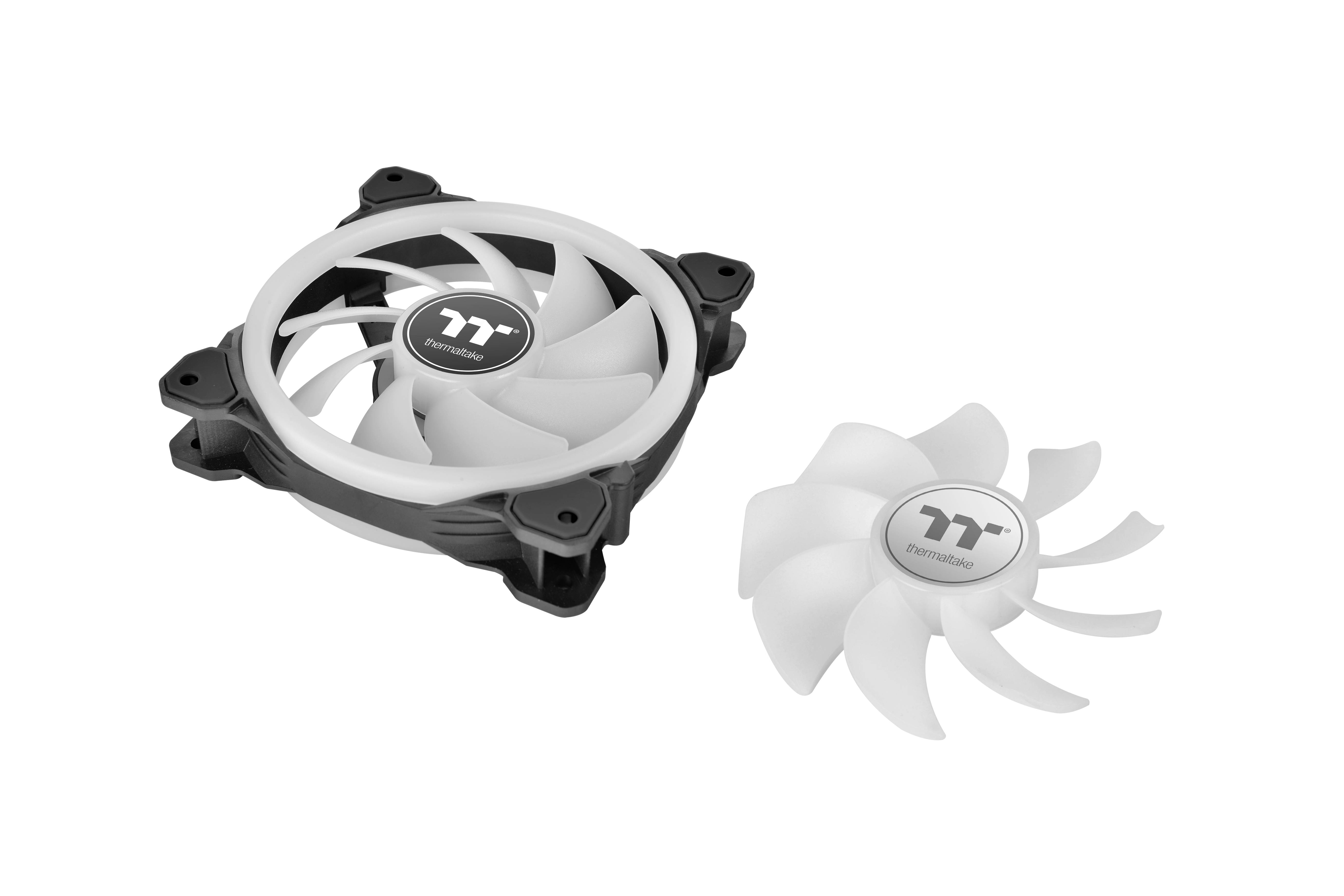Computer cooler with seven white fan blades and a spare wing. Suitable for PC cases for cooling.