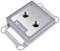 Silver heatsink block with two connectors at the top and the 'Thermaltake' logo in the corner, designed for cooling computer hardware.