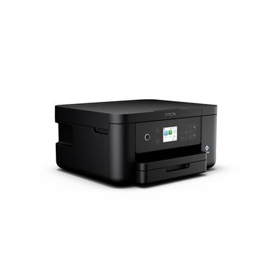 A black multifunction printer on a white background. It features a digital display and various control buttons.