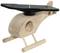 Wooden toy helicopter with solar panel on the top, standing on skis.