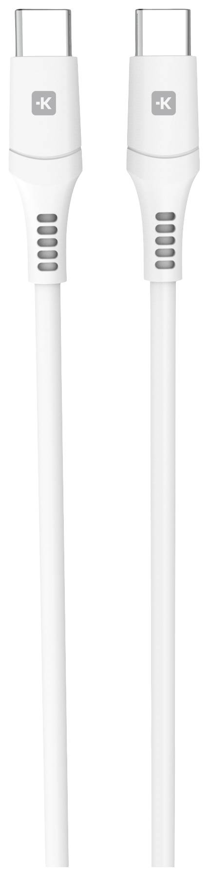 Two white USB-C cables with ribbed plug design lie parallel to each other.