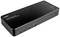 Black docking station with multiple USB ports and audio connection, 'Lindy' brand name visible, compact and rectangular.