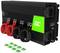 A black inverter with a green 'GC' logo, several red and black cables on the right, and green connectors at the bottom.