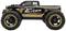 A black remote-controlled car with 'Blackzon Slyder' inscription, large profile tyres and golden accents.