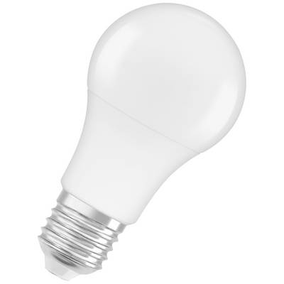 A white LED light bulb with a screw base, standing upright.