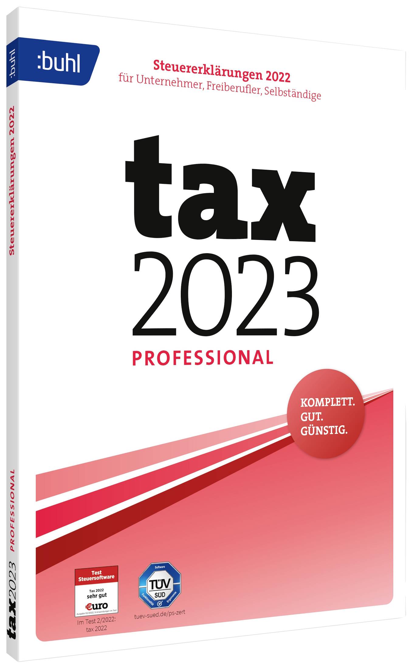 'Tax 2023 Professional': Tax Return Software for Entrepreneurs, Freelancers, Self-Employed Professionals. Slogan: 'Complete. Excellent. Affordable.'