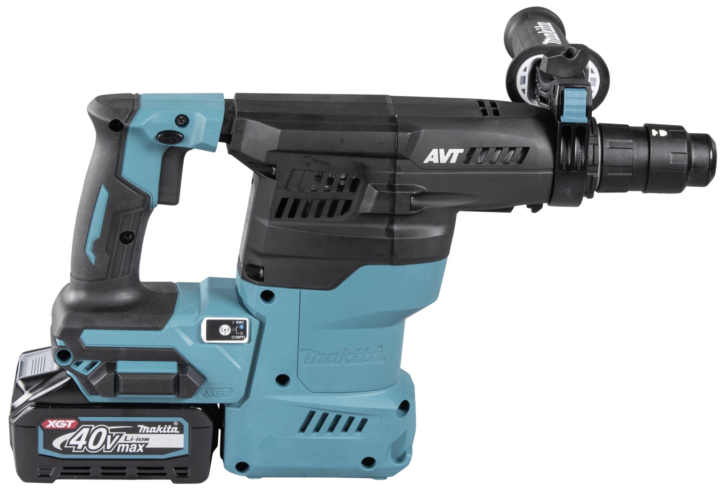 Battery-operated drill driver in blue and black with a 40V max battery.