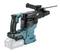 A cordless blue and black hammer drill with an ergonomic grip, anti-vibration technology and battery-powered operation.