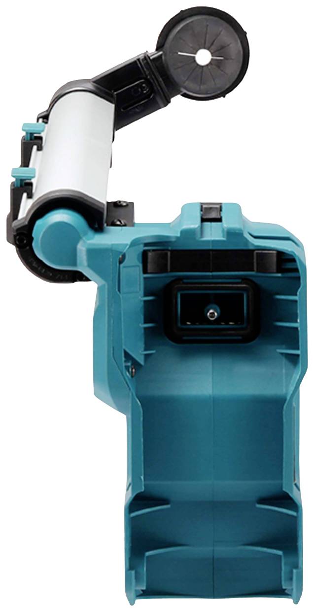 An electric, turquoise vacuum cleaner attachment with a black hose and a round, black suction head.