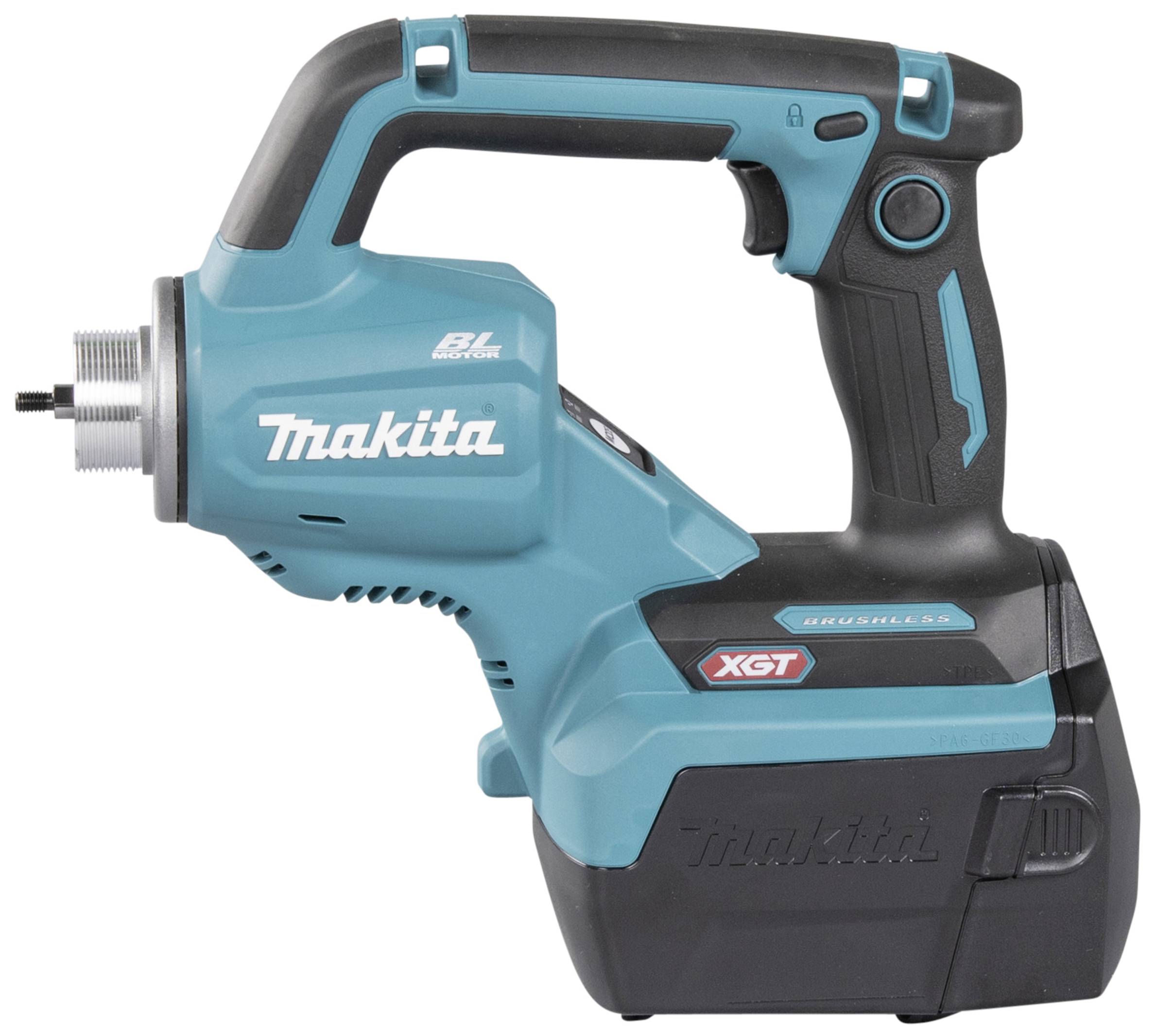 Makita cordless drill in blue with a black handle and XGT logo. Designed for robust performance, with no visible battery.