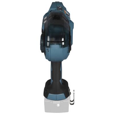 A blue, cordless electric tool handle viewed from behind. The focus is on the form and ergonomic design of the tool.
