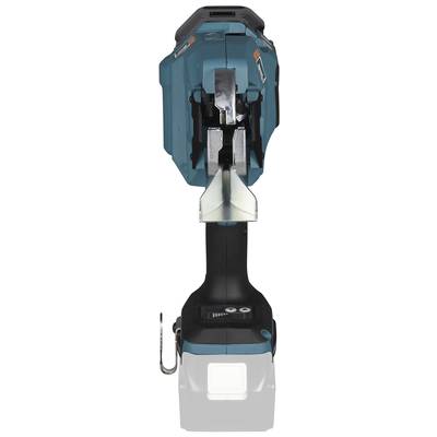 A navy-blue and black electric cutting device with a metal blade and handle, likely a tool for precision cutting work.