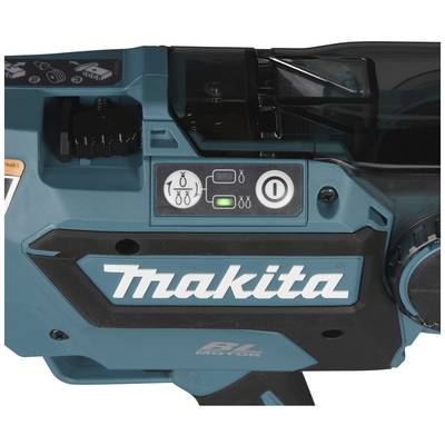 A tool in turquoise with the inscription 'Makita' and control buttons. A symbol indicates a three-stage function.