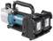 Cordless air compressor with two batteries and a black carry handle, brand name visible on blue casing.