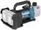 Battery-powered Makita vacuum pump with blue casing, black handle and two battery compartments.