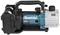 A blue and black vacuum pump by Makita, model number clearly marked, with two battery compartments and carrying handle.