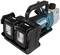 A navy-blue electric tool compressor with brand logo and two mounted batteries, ideal for construction site applications.