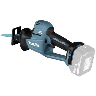 A battery-powered, blue Makita hand saw with an ergonomic handle and removable battery, suitable for precise sawing.