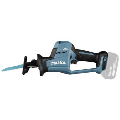 Makita cordless reciprocating saw, blue and black design, suitable for construction and renovation work. The saw blade is visible on the left.